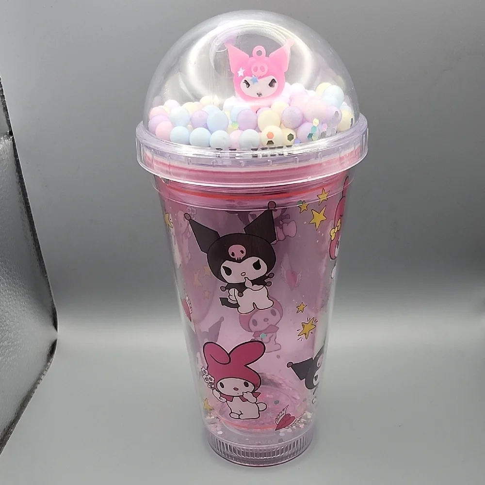 Cute Character Pink Tumbler With Straw.